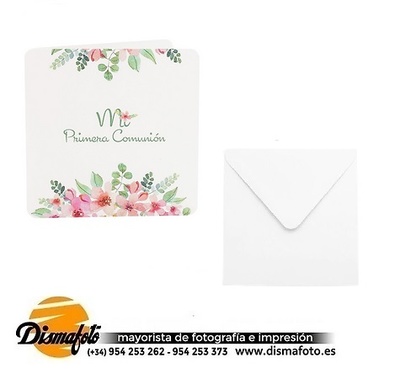 DISMA TARJETA 15X15+SOBRE COMUNION 910FL FLORES PACK 6 UDS 