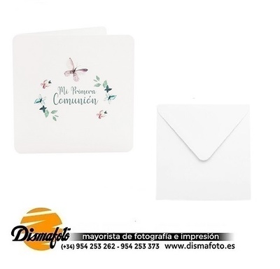 DISMA TARJETA 15X15+SOBRE COMUNION 910M MARIPOSA PACK 6 UDS 