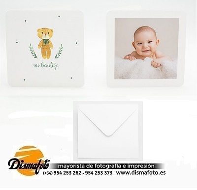 DISMA TARJETA BAUTIZO 15X15+SOBRE 426 OSITO PACK 6 UDS 