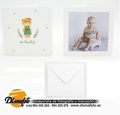 DISMA TARJETA BAUTIZO 15X15+SOBRE 427 OSITA PACK 6 UDS 