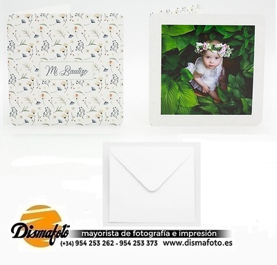 DISMA TARJETA BAUTIZO 15X15+SOBRE 428 FLORAL PACK 6 UDS 