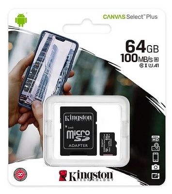 KINGSTON MICRO SD 64GB CLASE 10 100MB/S CON ADAPTADOR 