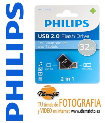 PHILIPS PENDRIVE USB OTG 2.0 2 EN 1 NEGRO 32 GB 