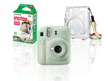 FUJI PACK CAMARA INSTAX MINI 12 MINT GREEN CON FUNDA + 10 FOTOS