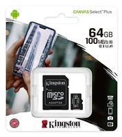 KINGSTON MICRO SD 64GB CLASE 10 100MB/S CON ADAPTADOR